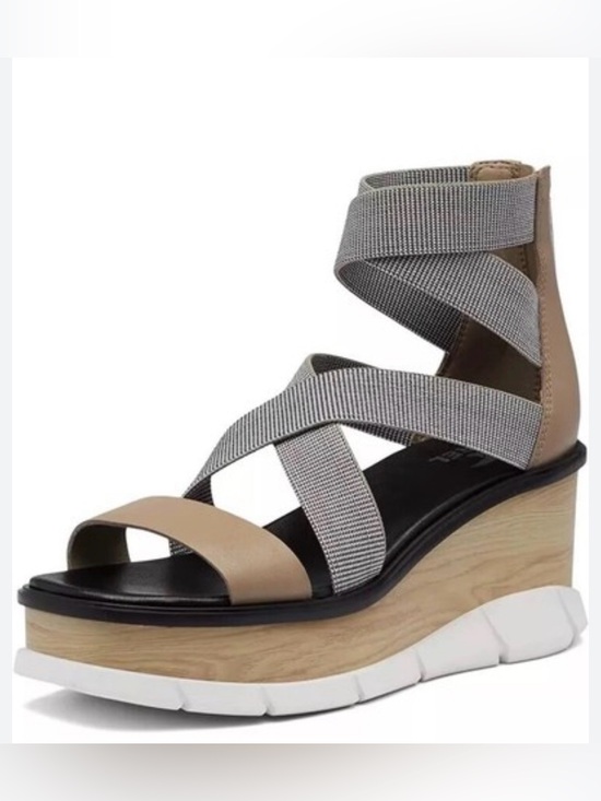 Sorel Shoes - Sorel Tan and Gray Crisscross Wedge Sandal